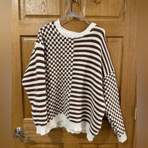 BiBi Cream and Brown Knit Top